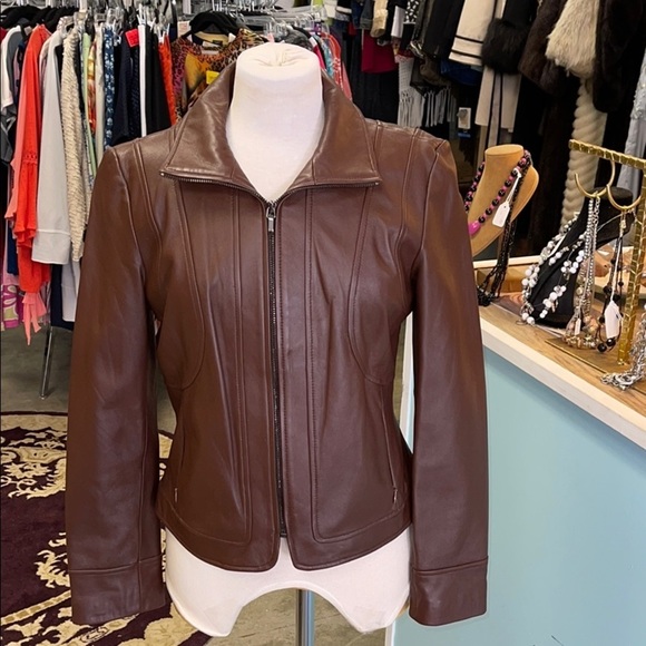 Nine West Brown Soft Leather Jacket Size Small - Picture 4 of 10